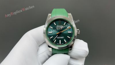 Rolex Milgauss 3131 Movement 40mm Green/Black Rubber Band 904L Steel Watch